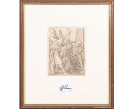   Lucas van Leyden (1494-1533) attrib. Dornenkrönung. Holzschnitt, re./u./monogr. L., hi./Gl./gerahmt, 11 x 8,5 cm.          