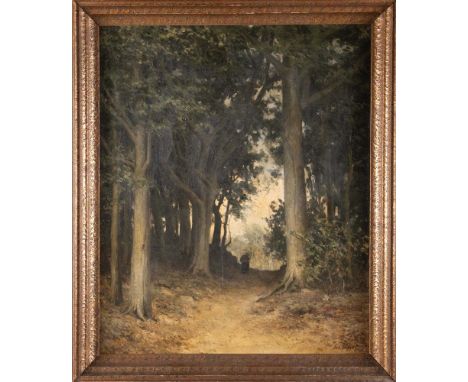   Abraham van der Wissel (1865-1926). Waldweg mit Personenstaffage. Öl/Lw., re./u./sign., gerahmt, 67 x 55 cm.           