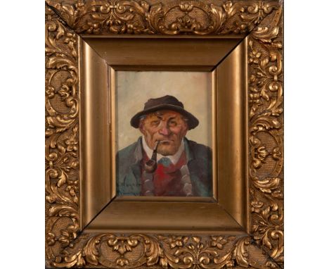   O. Wagner (Maler des 19. Jhs.). Portrait eines alten Mannes mit Pfeife. Öl/Holz, li./u./sign./bez. München, gerahmt, 18 x 1