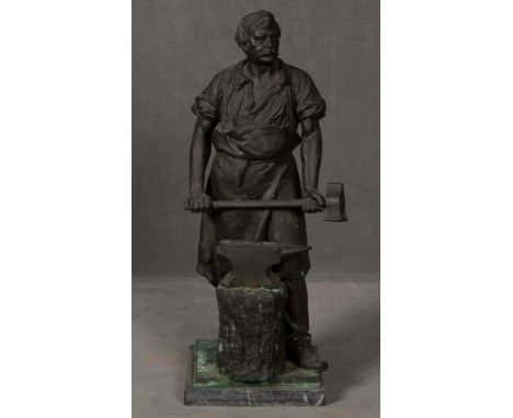   August Schmiemann (1846-1927). Stehender Schmied, am Ambos. Bronze, am Sockel sign., H=63 cm.           