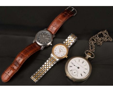   Herrentaschenuhr, Marke Columbus Watch & Co, 19./20. Jh., und zwei Armbanduhren, Marke Tissot bzw. Carly Rex. (Funktion ung