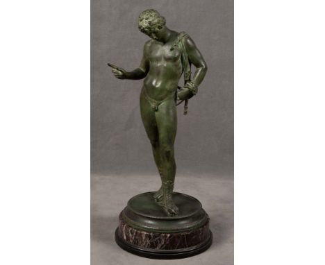   G. Nisini (Bildhauer des 19. Jhs.) Stehender Apoll. Bronze, verso sign./bez. Roma, auf Marmorsockel, H=70 cm.           