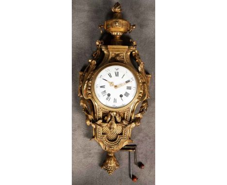   Cartelluhr. Frankreich 18. Jh. Feuervergoldete Bronze, H=70 cm, B=28 cm, T=12 cm. (Funktion ungeprüft)           