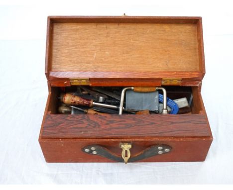 PINE TOOL CHEST
with a selection of carpenters tools including a bradle, plane, scribe, chisels and others 