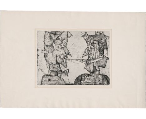 Janssen, Horst -- Klee und Ensor um einen Bückling streitendRadierung mit Aquatinta auf Velin. 1961/64.29,5 x 39,5 cm (52,9 x