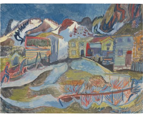 Krauskopf, Bruno -- Landschaft mit HäusernAquarell auf beigefarbenem Velin.49,8 x 64,5 cm.Unten links mit Bleistift signiert 