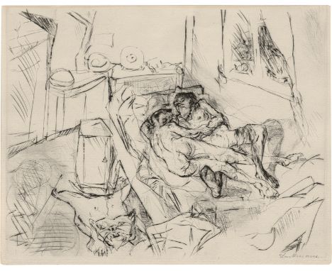 Beckmann, Max -- Liebespaar IRadierung und Kaltnadel auf Bütten. 1916.23 x 29,5 (23,6 x 30,3 cm).Signiert "Beckmann". Auflage