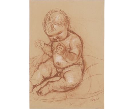 Dix, Otto -- Sitzendes Kind (Ursus)Rötel, weiß gehöht, auf rötlichem Ingres-Velin. 1928.63,1 x 43,5 cm.Unten rechts mit Rötel