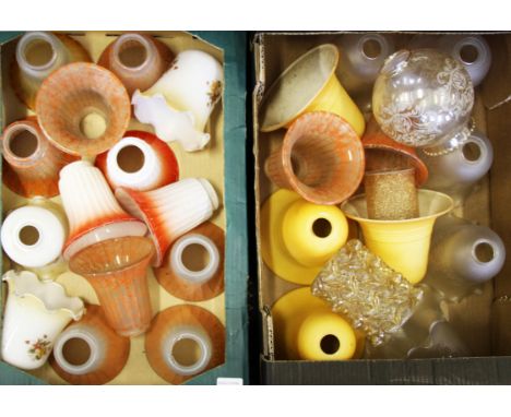 Two boxes of assorted glass lamp shades.