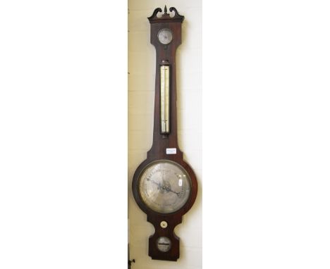 A 19th Century mahogany barometer by Lombardini, Huddersfield, having silvered main dial plus detachable mercury thermometer,