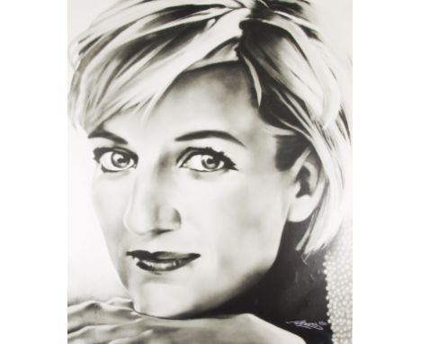 TEMPER aka Arron Bird. Unframed, signed and numbered '2/50', limited edition print on canvas, portrait of Princess Diana, 114