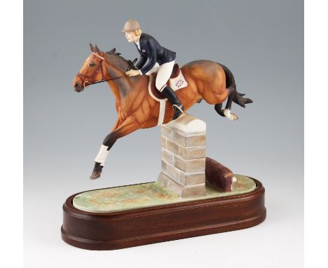 A Royal Worcester limited edition race horse figure of Stroller and Marion Coakes, modelled by Doris Lindner with wooden stan