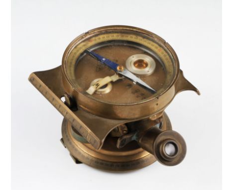 A WW2 German brass artillery compass by G.P. Goerz Berlin, numbered to face 10413 VI. 18., with sight below compass body, wid
