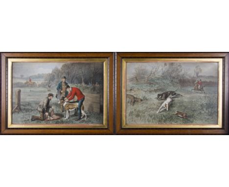 R. H. MOORE. Four framed, hand coloured engravings on paper, English hunting scenes, 31.5cm x 47.5cm, (4).