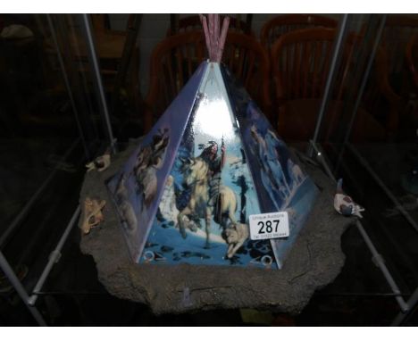 An usual ceramic Tepee comprising of 6 decorated panels, made by Herman Adams