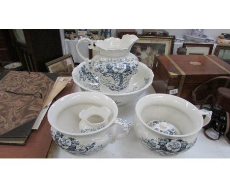 A 6 piece wash set comprising jug, basin, 2 chamber pots, tooth brush jar and soap dish