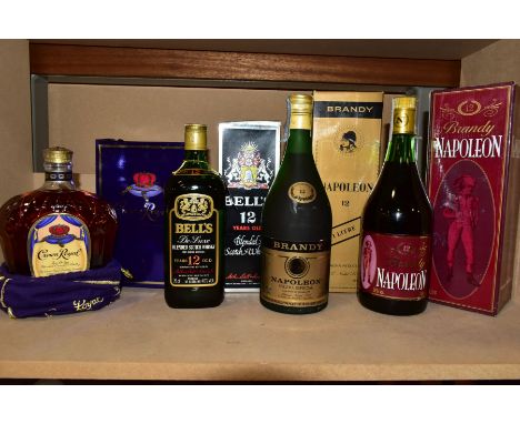 WHISKY &amp; BRANDY comprising one bottle of Crown Royal Fine De Luxe blended Canadian Whisky, 40%GL, 1Litre, one bottle of B