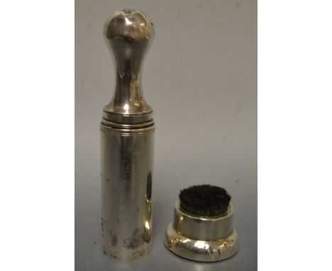 A William IV silver cylindrical shaving brush, pin handle, engraved with the crest of Francis Eyre of Hassop Hall (1794-1833)