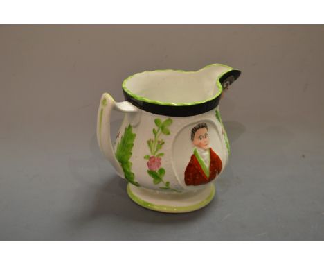 Politcal Interest - an early 19th century polychrome jug, moulded and painted with portrait cameos, thistles and roses, T Den
