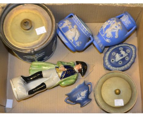 Ceramics - a Staffordshire figure Napoleon;  a Wedgwood dark blue jasper ware ginger jar, EPNS mounts,  trinket box, vase etc