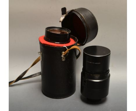 A Russian 3m-5A 8/500 Matsutov mirror camera lens, serial No  751074, cased with filter 