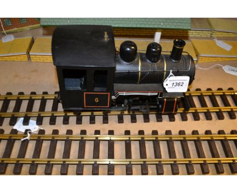 G Gauge - an Aristo-Craft 0-4-0 tank locomotive, black livery, running No 6, smoking funnel, 27cm long,  track, two straights