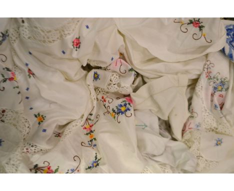 Textiles - Hand embroided linen tablecloths with English country garden flowers