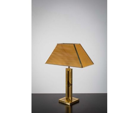 A GILT TABLE LAMP, 1970s, IN WILLY RIZZO STYLE, on twin column support, square base 66cm (h)