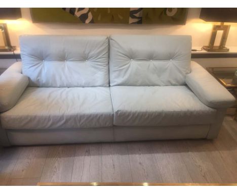 A WHITE LEATHER UPHOLSTERED SOFA, BY POLTRONA FRAU, MILAN, with square arm supports, bearing makers label, 215 cm (w) x 80cm 