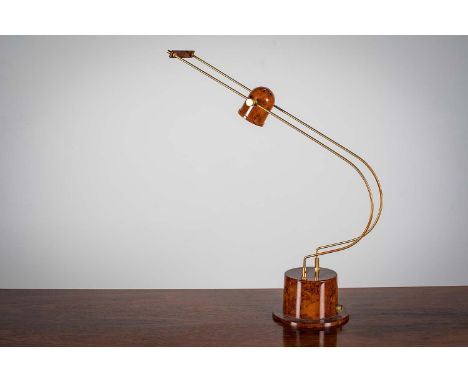 A 1970s STYLE DESK LAMP, with adjustable light fitting, on brass tubular supports, 45 cm (w) x 50 (h).