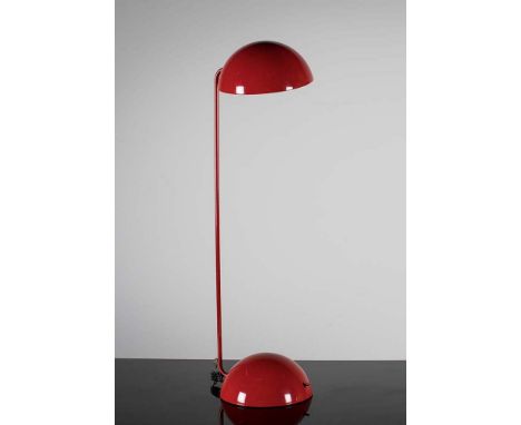 AN ADJUSTABLE BEDSIDE RED LAMP, with swivel head on spherical base 68 cm (h).
