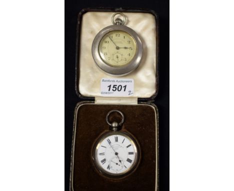 A late 19th century Langdon Davies & Co. chronometer lever open faced pocket watch, white metal case marked fine silver; anot