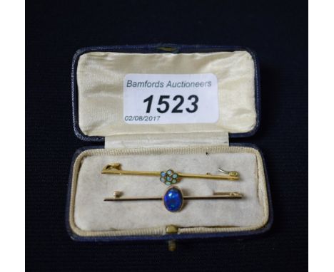 Two Victorian 9ct gold opal set brooches, boxed