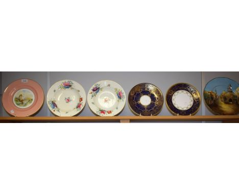 A W E J Dean Derby cabinet plate, llam Rock, Dovedale; two Derby bowls, floral decoration, c.1800; a hand painted plate Moroc