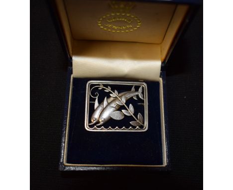 Arno Malinowsky for Georg Jensen - a Danish sterling silver brooch two leaping dolphins, design no. 251, marked Georg Jensen 