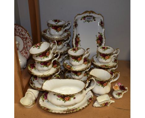 A Royal Albert Old Country Roses pattern tea and table set including sandwich tray, cups, saucers, gravy boat, etc, qty