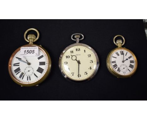 An early 20th century chrome plated Goliath pocket watch; other open faced pocket watches (3)