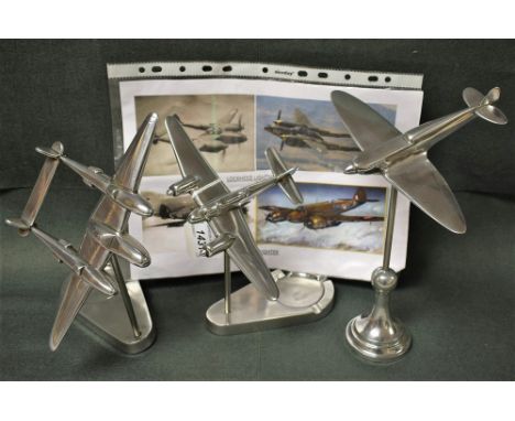 Military Aviation Interest - a cast aluminium model of a flying Bristol Bow fighter plane; others, Spitfire & Lockheed Lighti