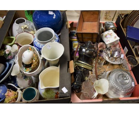Ceramics & Glass - a collection on novelty pottery vintage cars;  horse and cart; vases; bowls, drinking glasses etc qty