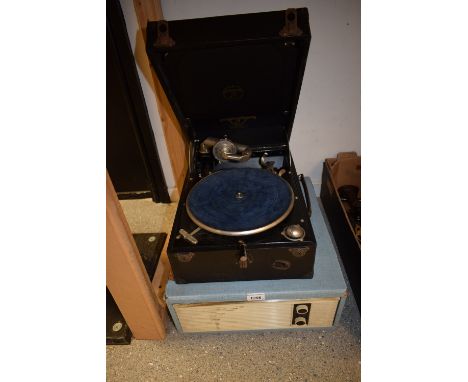 A vintage columbia hand wound table top gramophone record player;  another electrical (2)