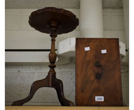 An early 19th century mahogany document box, hinged cover outlined throughout, brass swing handle; Chippendale-style low occa