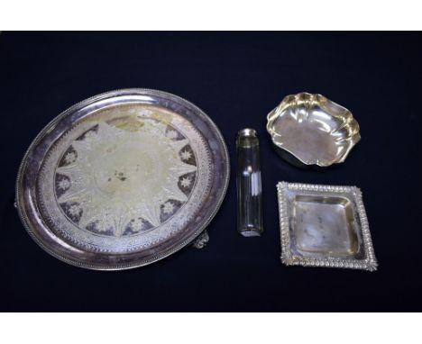 Silver and plate - an Edwardian silver square trinket dish, Chester 1901;  an Austrian 800 silver bowl,  a Victorian silver p