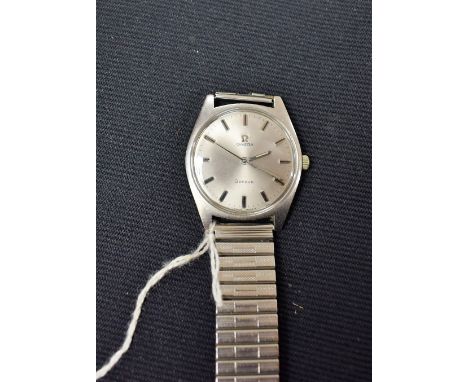 Omega - a gentleman's Geneve stainless steel bracelet watch, brushed silvered dial, block baton markers, minute track, centre