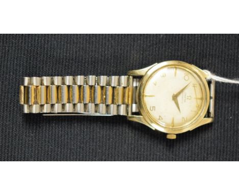 Omega - a vintage 1950s gold plated 2635-6 gentleman's wristwatch, textured dial, unusual double Arabic numerals, quartered b
