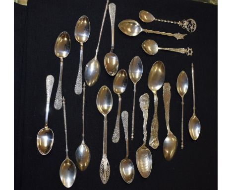 A set of silver teaspoons, marked 830; others, American sterling silver souvenir spoons; qty