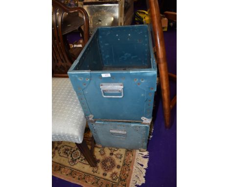 A pair of utility style transportation crates, holes to base, possibly pigeon related