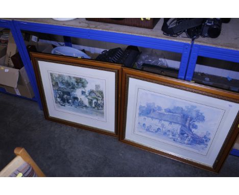Eric Sturgeon pencil signed coloured print of an blacksmiths forge and another of "The Rose and Crown Pub"