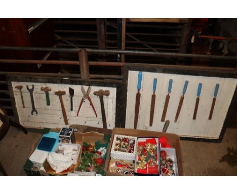 Two vintage display boards of various vintage hand tools 
