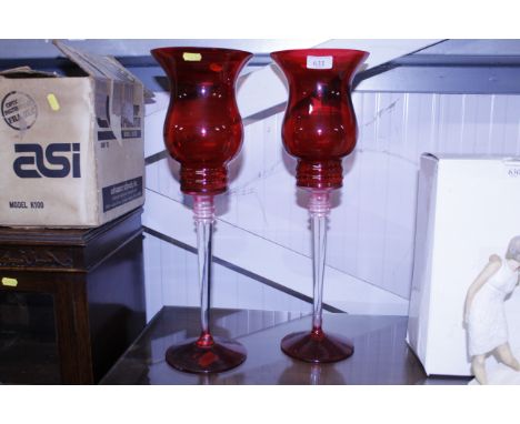 A large pair of ruby glass goblets 