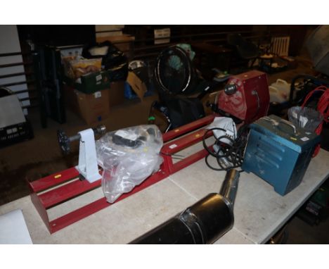 A Lumberjack SWL350 wood lathe, ancillary chuck and tools 